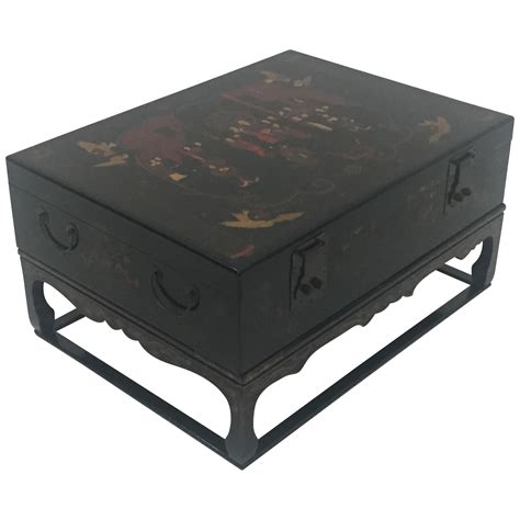 black laquer box and metal stand end table|wayfair lacquer table.